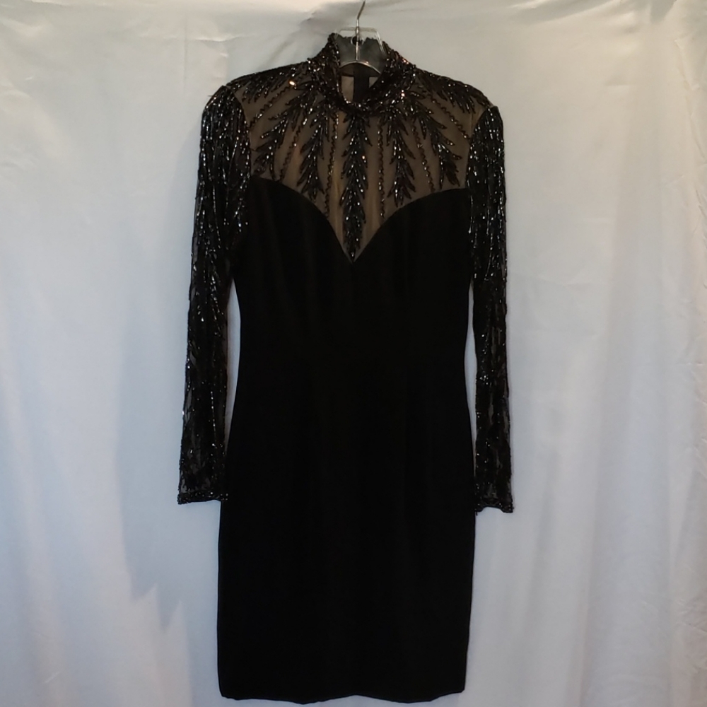 Vintage Lillie Rubin Black Nude Beaded Dress 4